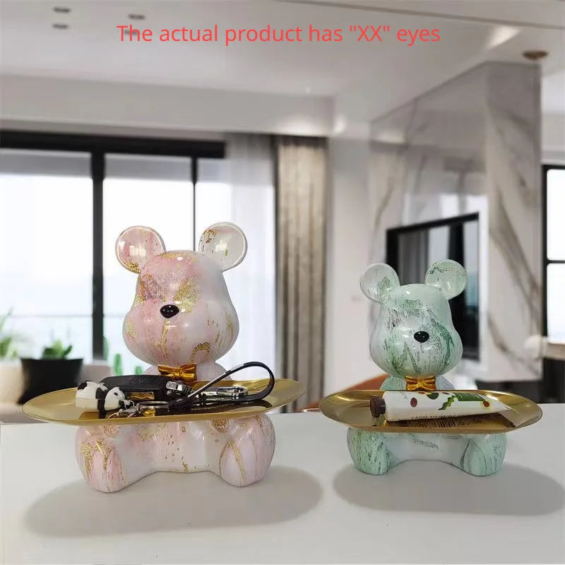 Graffiti Bear Figurine Home Decoration Animal Statue Keys Candy Storage Shelf Modern Room Sculpture Table Decor Statues Ornament