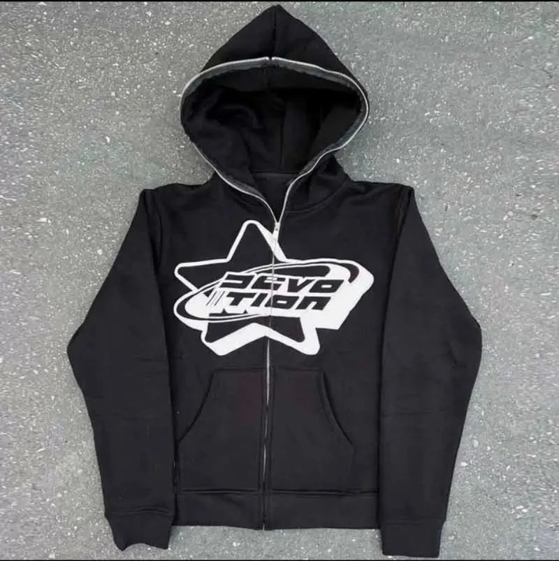 Y2k Fashionable Classic Street Casual Printed Female Hoodies Oversize Loose Sweatshirts Couple Hip Hop Styles Zip Hoodie vintage