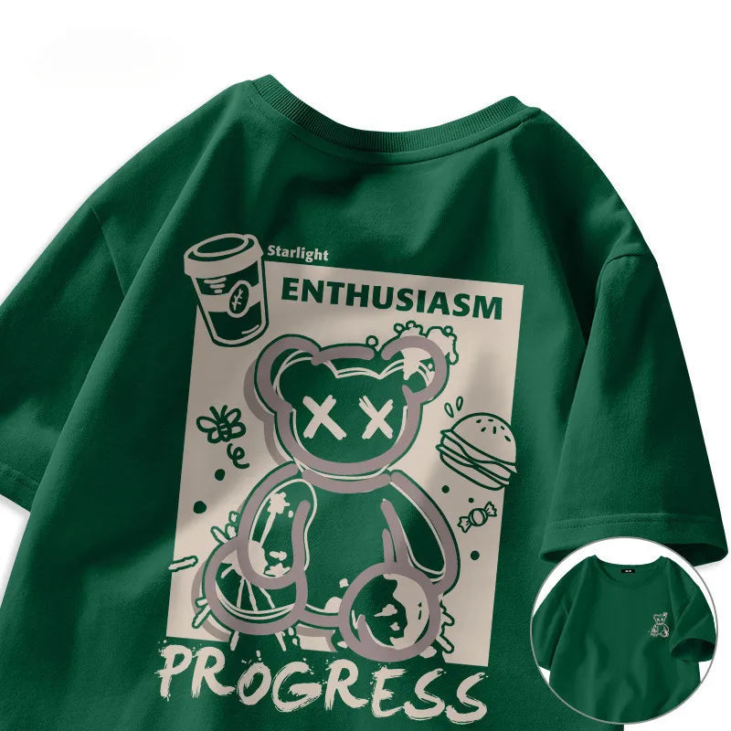 Graffiti Street Bear Retro Large Short Sleeved T-shirt