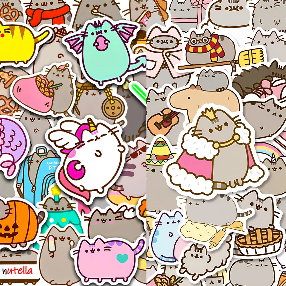 50/100PCS Kawaii Chunky Cat Stickers DIY Stationery Phone Diary Waterproof Cute Graffiti Children's Sticker Reward Decals Toys