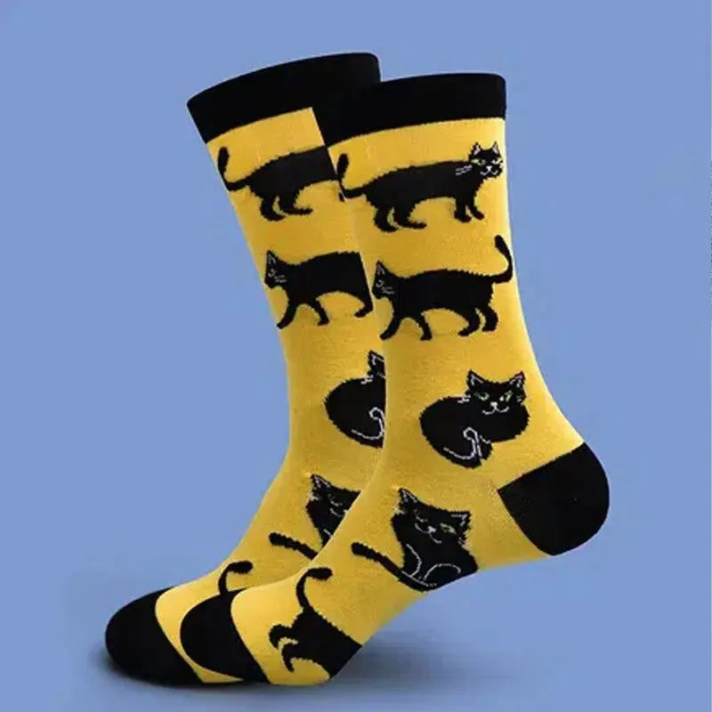 1pair 1pairs New Sock Men's Harajuku Funny Personality Color Skateboard Blocking Cat Alien Printing Hip Hop Simple Classic Creat