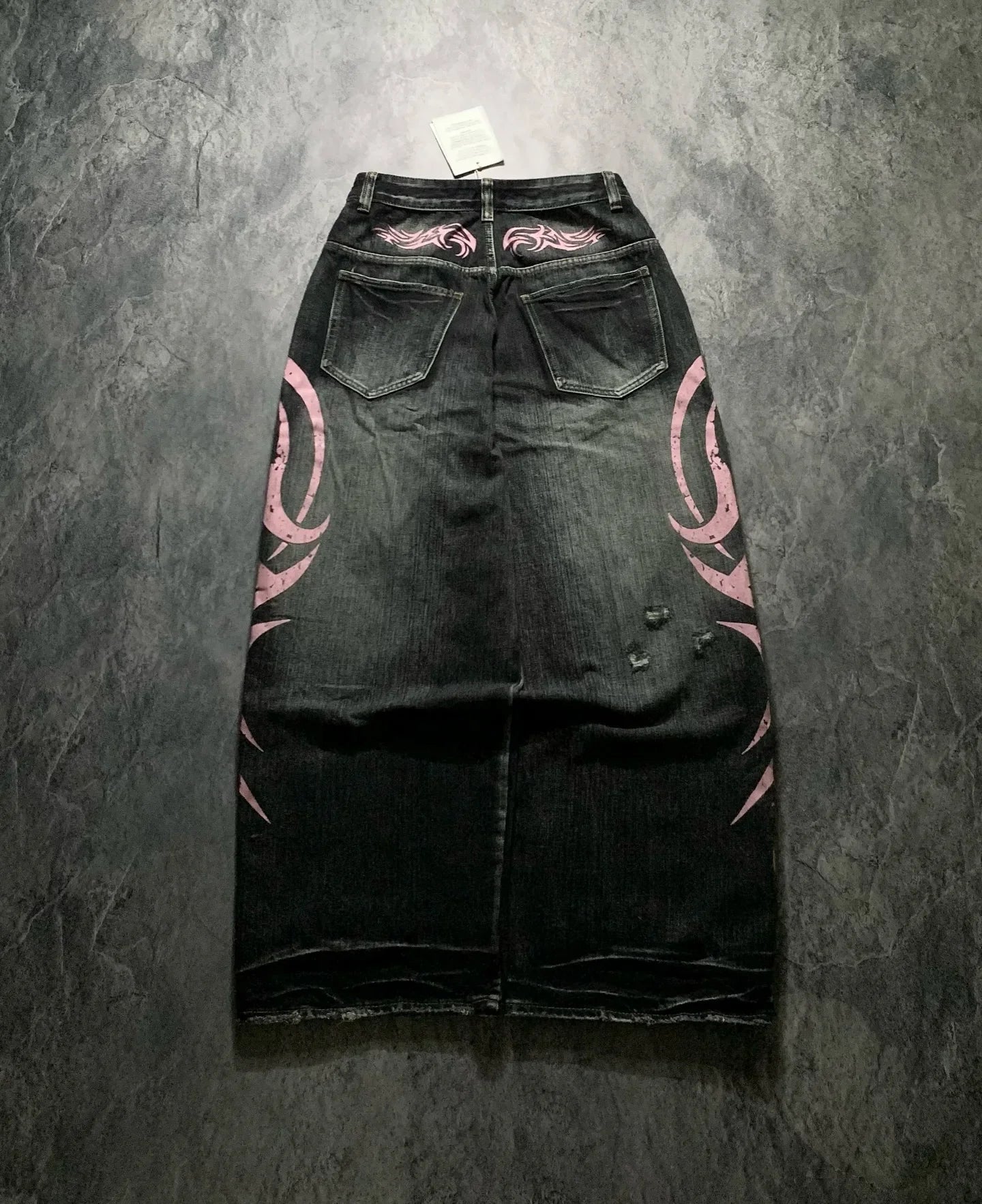 Y2K Harajuku Graffiti Punk Style Print Gothic Jeans Men And Women Loose Hip Hop Straight Pants High Street High Waist Jeans