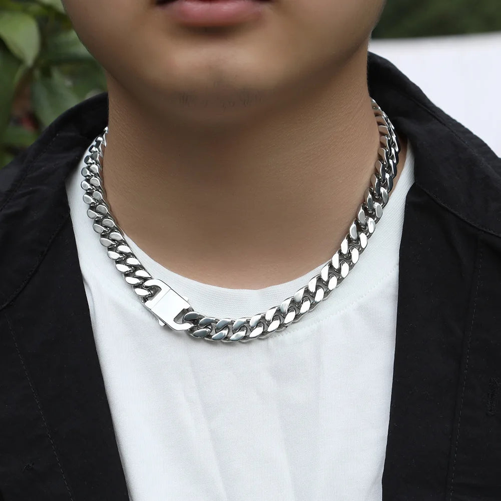 316 Stainless Steel Plated 18k Gold Fashion 8.10.12mm Encrypted Cuban Chain Rap Hip Hop Men Women Bracelet Necklace Accessories