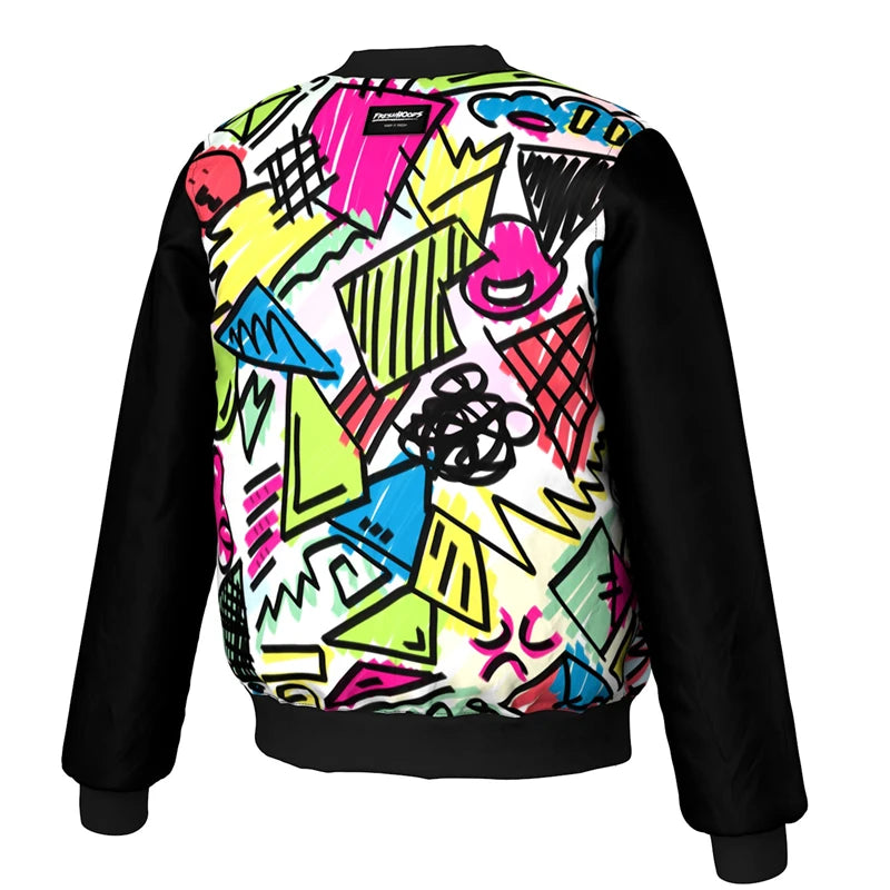 Irregular Stripes Graffiti Bomber Jacket for Men's Hip Hop Street Long Sleeve Zipper Jackets Autumn Outdoor Fashion Trend Coat
