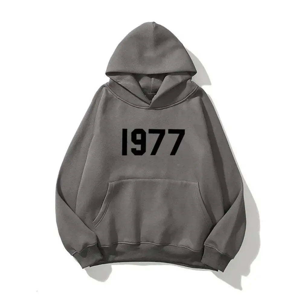 Digital 1977 Printed Women's Fleece Hoodie Warm Men's Sweatshirt Fashion Street Wear Casual Loose Pullover