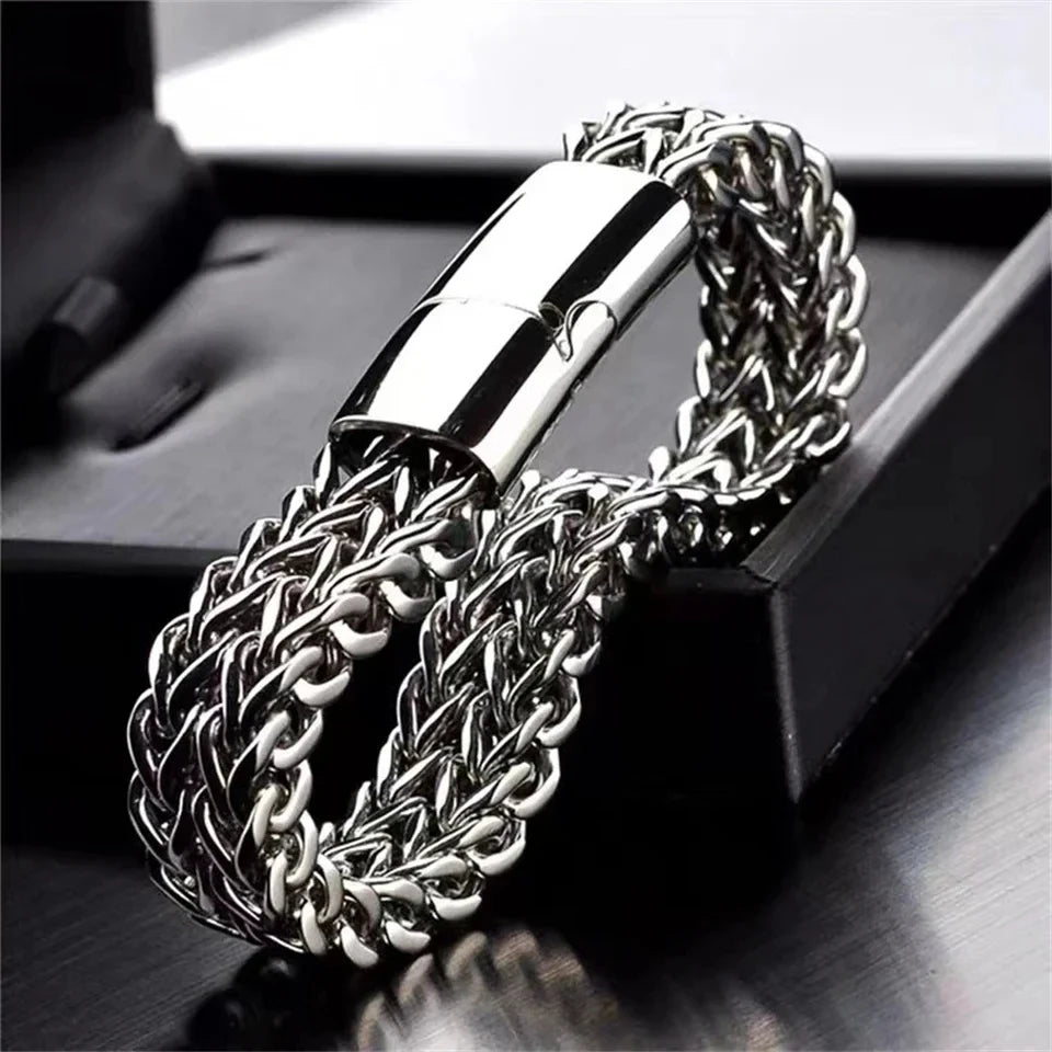 Explosive Hip Hop Stainless Steel Front and Back Men's Simple Bully Punk Bracelet