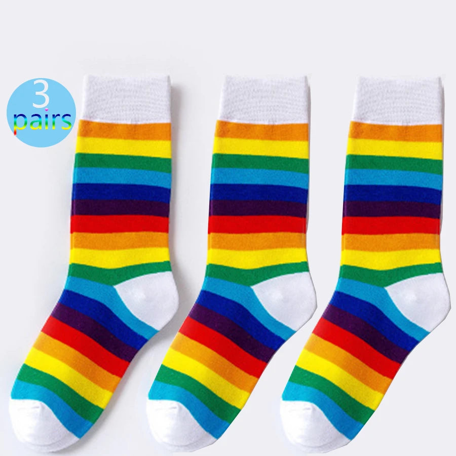 3 pairs of new rainbow socks, hip-hop socks, trendy street culture