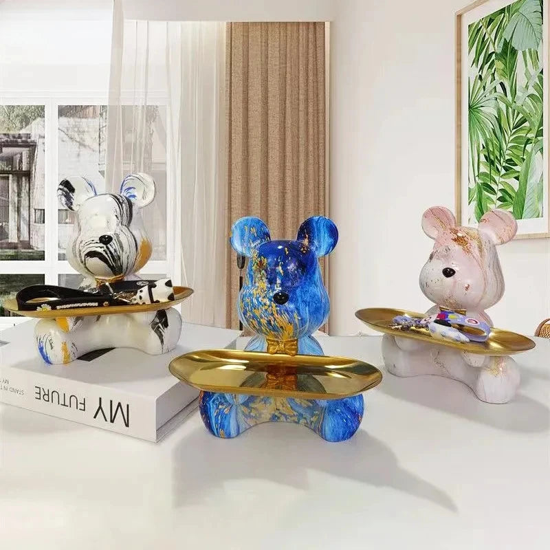 Graffiti Bear Figurine Home Decoration Animal Statue Keys Candy Storage Shelf Modern Room Sculpture Table Decor Statues Ornament