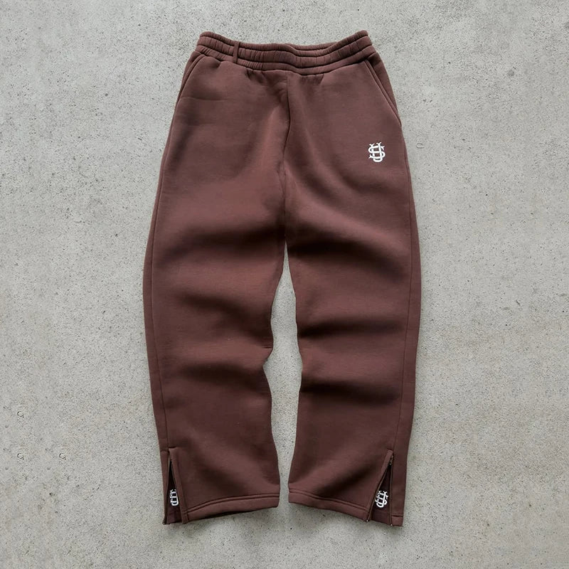 Autumn Drawstring Zipper Sweatpants Solid Color Casual High Street Hip-Hop Rap Street Y2K Style High Waist Trousers