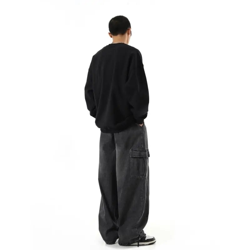 Black Baggy Cargo Jeans Trousers Men Casual Wide leg Jogging Pants Oversize Vintage Straight Loose Work Jeans Pants Soft Comfort