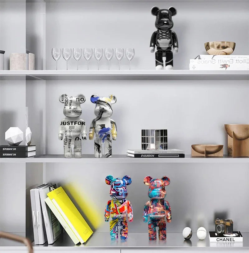 27cm/10Inches Graffiti Bear Figurine Home Decor Animal Abstract Ornament Storage Money Jar Modern Room Sculpture Table Decor
