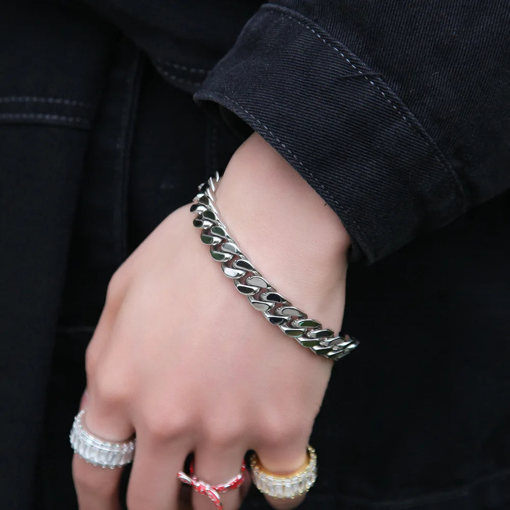 316 Stainless Steel Plated 18k Gold Fashion 8.10.12mm Encrypted Cuban Chain Rap Hip Hop Men Women Bracelet Necklace Accessories