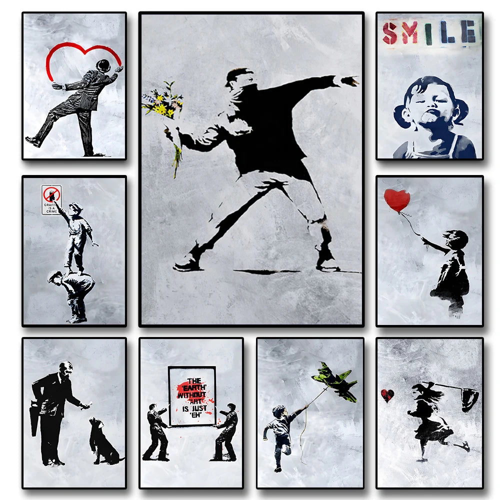 Street Graffiti Abstract Art Wall Posters Girl With Balloon Modern Home Room Decor Canvas Painting Mural Pictures Prints Artwork