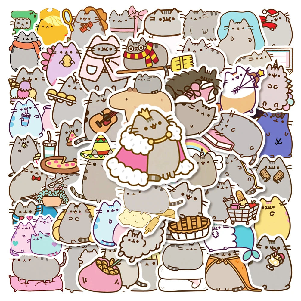 50/100PCS Kawaii Chunky Cat Stickers DIY Stationery Phone Diary Waterproof Cute Graffiti Children's Sticker Reward Decals Toys