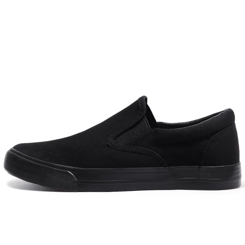 Slip-on Shoes Cool Young Man Street Pure Black Footwear Breathable Flat Mens Casual Shoes Plus Size 45