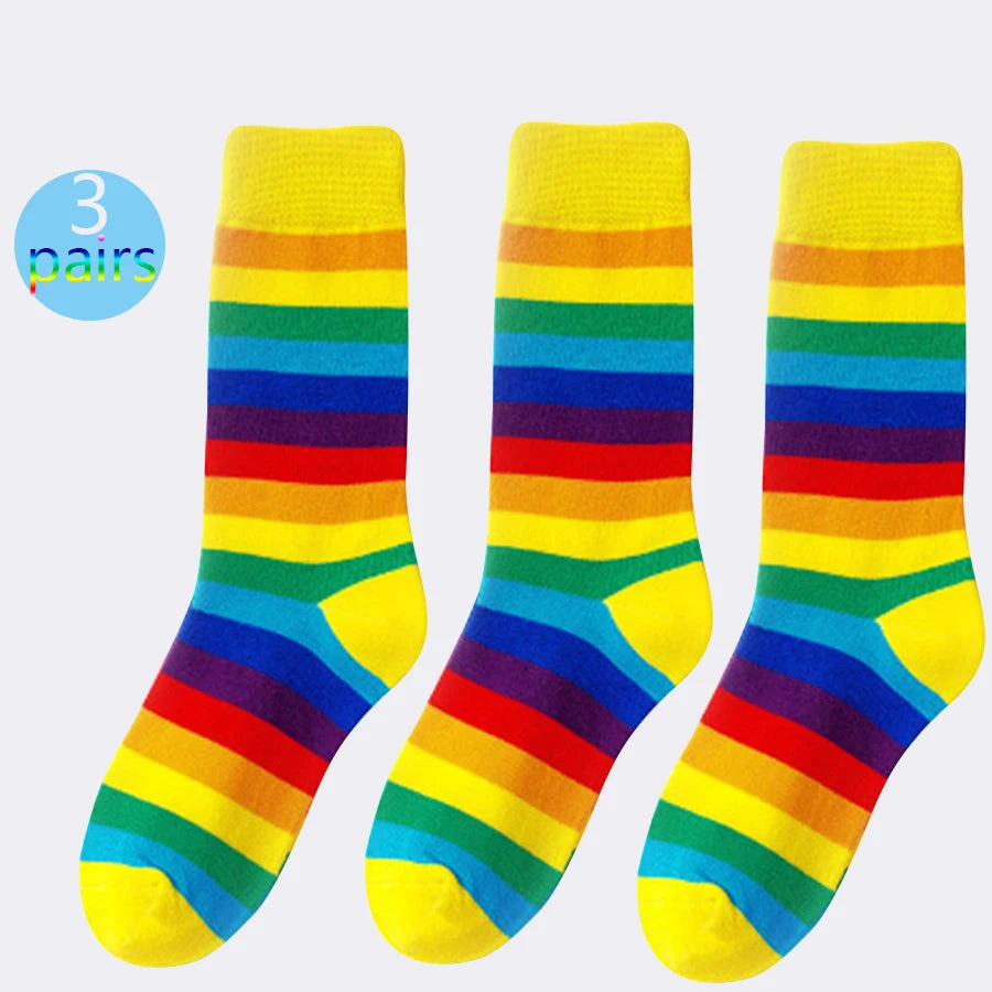 3 pairs of new rainbow socks, hip-hop socks, trendy street culture