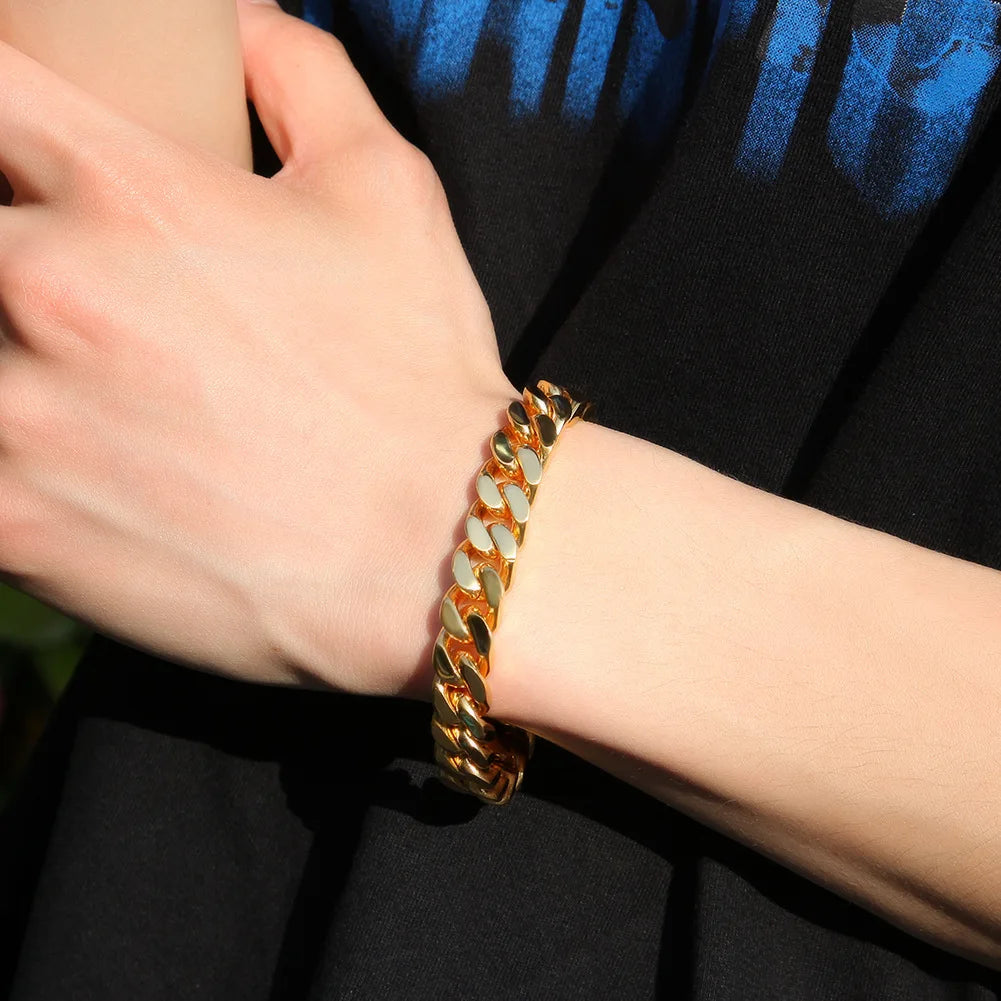 316 Stainless Steel Plated 18k Gold Fashion 8.10.12mm Encrypted Cuban Chain Rap Hip Hop Men Women Bracelet Necklace Accessories