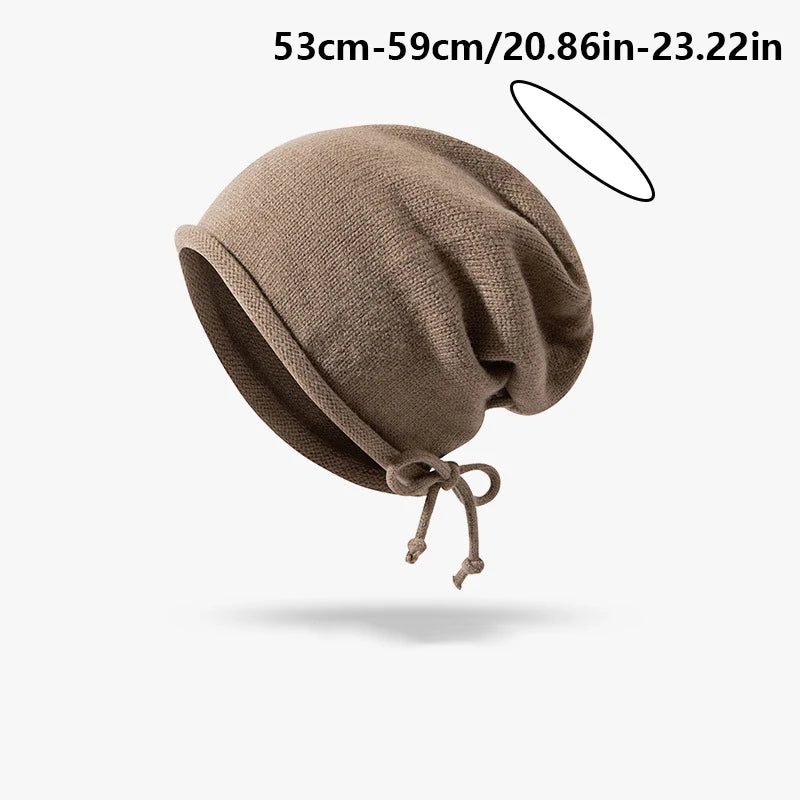 Autumn Winter Drawstring Adjustable Knit Hat Fashion Retro Street Wear Accessories Gift For Girlfriend Windproof Cold Proof Warm