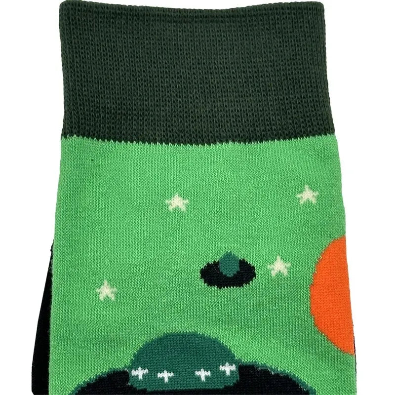 1pair 1pairs New Sock Men's Harajuku Funny Personality Color Skateboard Blocking Cat Alien Printing Hip Hop Simple Classic Creat