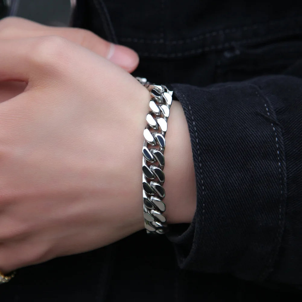 316 Stainless Steel Plated 18k Gold Fashion 8.10.12mm Encrypted Cuban Chain Rap Hip Hop Men Women Bracelet Necklace Accessories