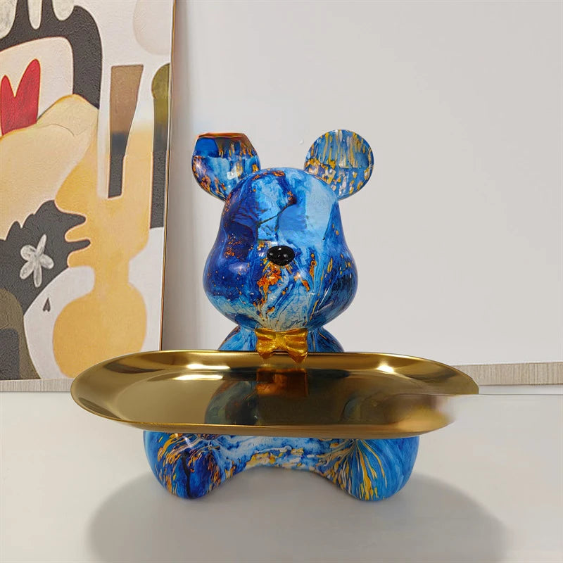 Graffiti Bear Figurine Home Decoration Animal Statue Keys Candy Storage Shelf Modern Room Sculpture Table Decor Statues Ornament
