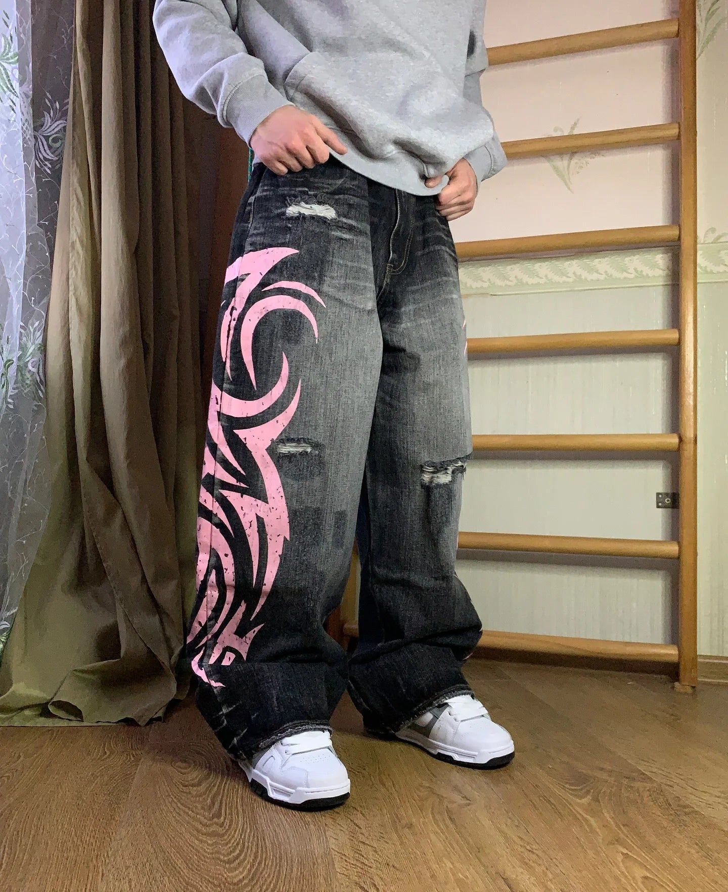 Y2K Graffiti Gothic Jeans Loose Punk Print Jeans Retro Street Street Hip Hop  Straight  Pants  High Street Harajuku Couple Pants