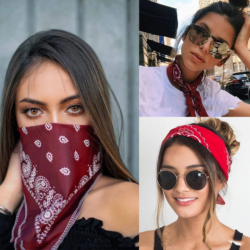 Hip Hop Women Bandana Scarf Girls Kids Punk Square Bandanas Headwear Fashion Bohemian Head Scarf Headbands Hair Accessories 2024