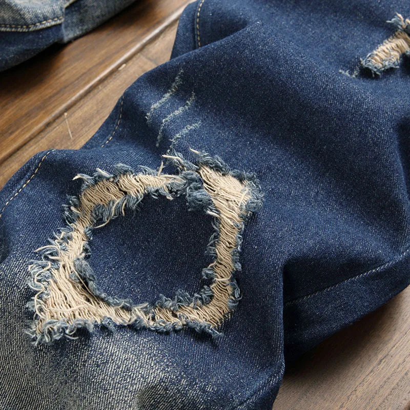 New Retro Jeans Men's Straight Leg Pants Ripped Jeans Fashionable Casual Pants Trousers Pants Street Wear Clothing