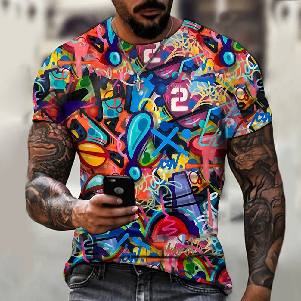 New Fun Graffiti Street T-Shirt 3D Printed Men's Hip Hop Summer Cool Tee Shirt Casual Youth Popular Personality Short Sleeve Top