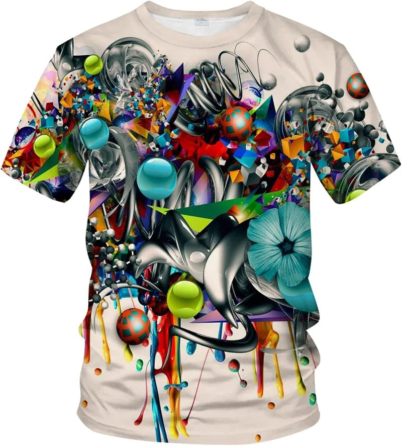Hip Hop Graffiti Street Men's T Shirt 3D Print Cool Graphic Crew Neck Short Sleeve T Shirts Personality Fashion Cool Tee Top