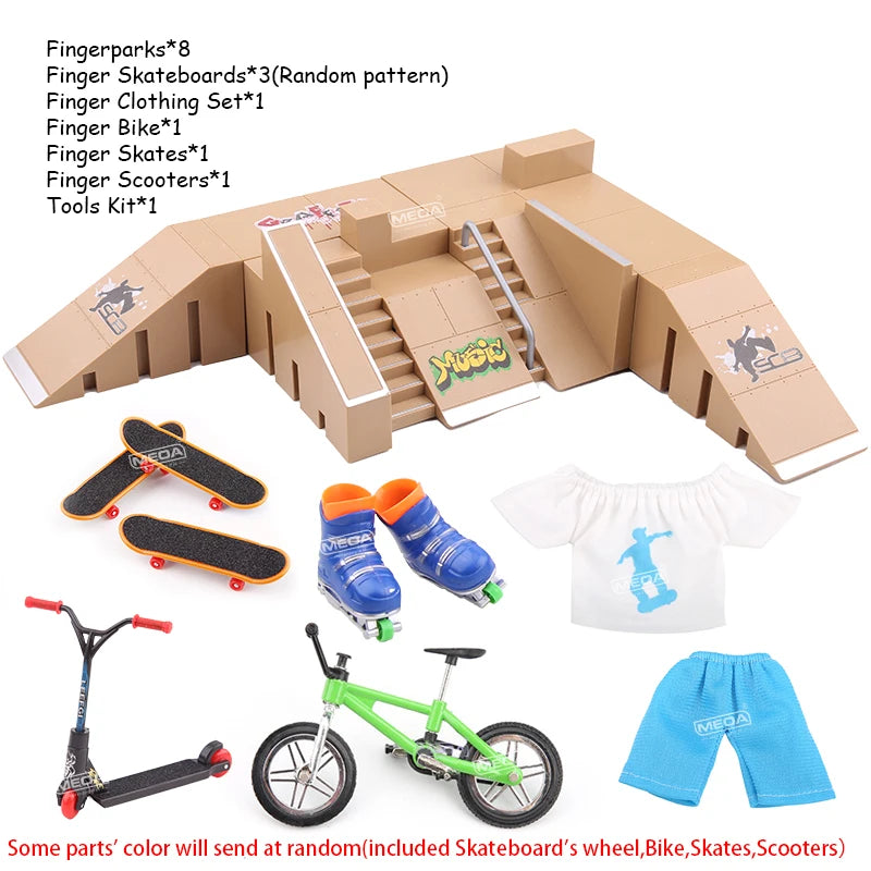DIY Finger Skateboard Deck Ramp Set Pro Fingerboard Mini Skatepark Kit Mini Stunt Finger Board Skate Training for Kids Gifts