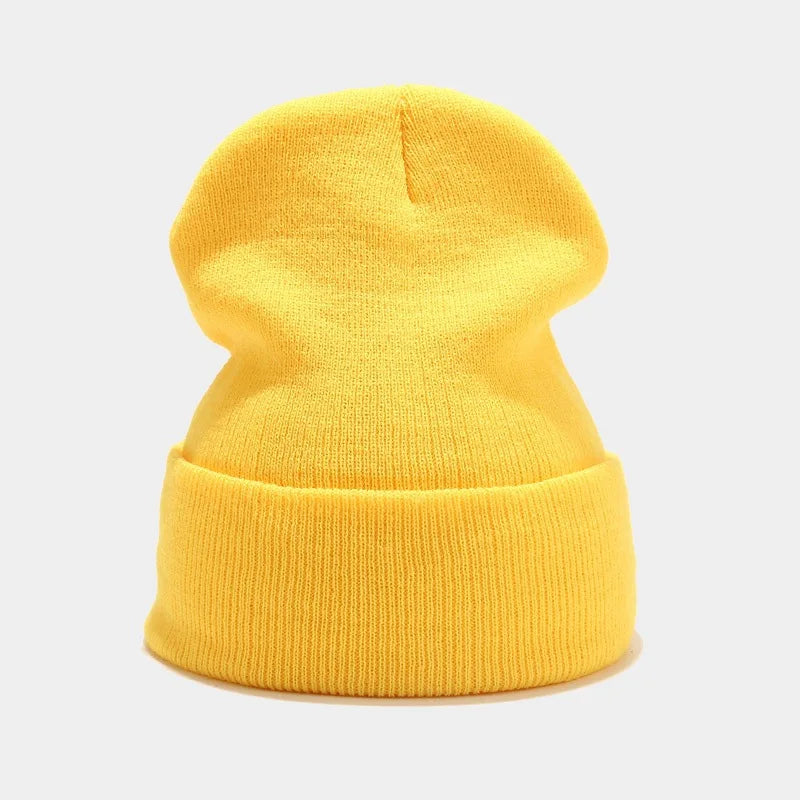 Solid color knitted hat autumn and winter men's and women's flanged pile cap cover, warm skateboard hip-hop cold hat