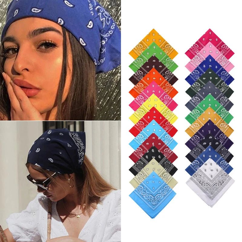 Hip Hop Women Bandana Scarf Girls Kids Punk Square Bandanas Headwear Fashion Bohemian Head Scarf Headbands Hair Accessories 2024