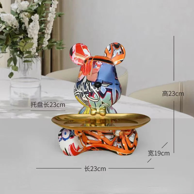 Graffiti Bear Figurine Home Decoration Animal Statue Keys Candy Storage Shelf Modern Room Sculpture Table Decor Statues Ornament