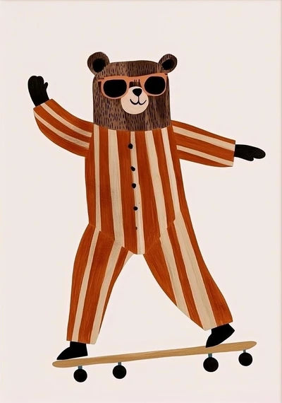 Funny Animals Rabbit Dog Bear Cat Lion Skateboard Posters Prints Crocodile Wall Art Canvas Nursery Pictures for Kids Room Decor