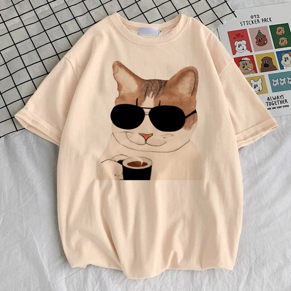 Japanese Grunge Cat t-shirt female Colorful hip hop Trendy t-shirt graphic korean clothes kawaii aesthetic Pop Culture 2000s
