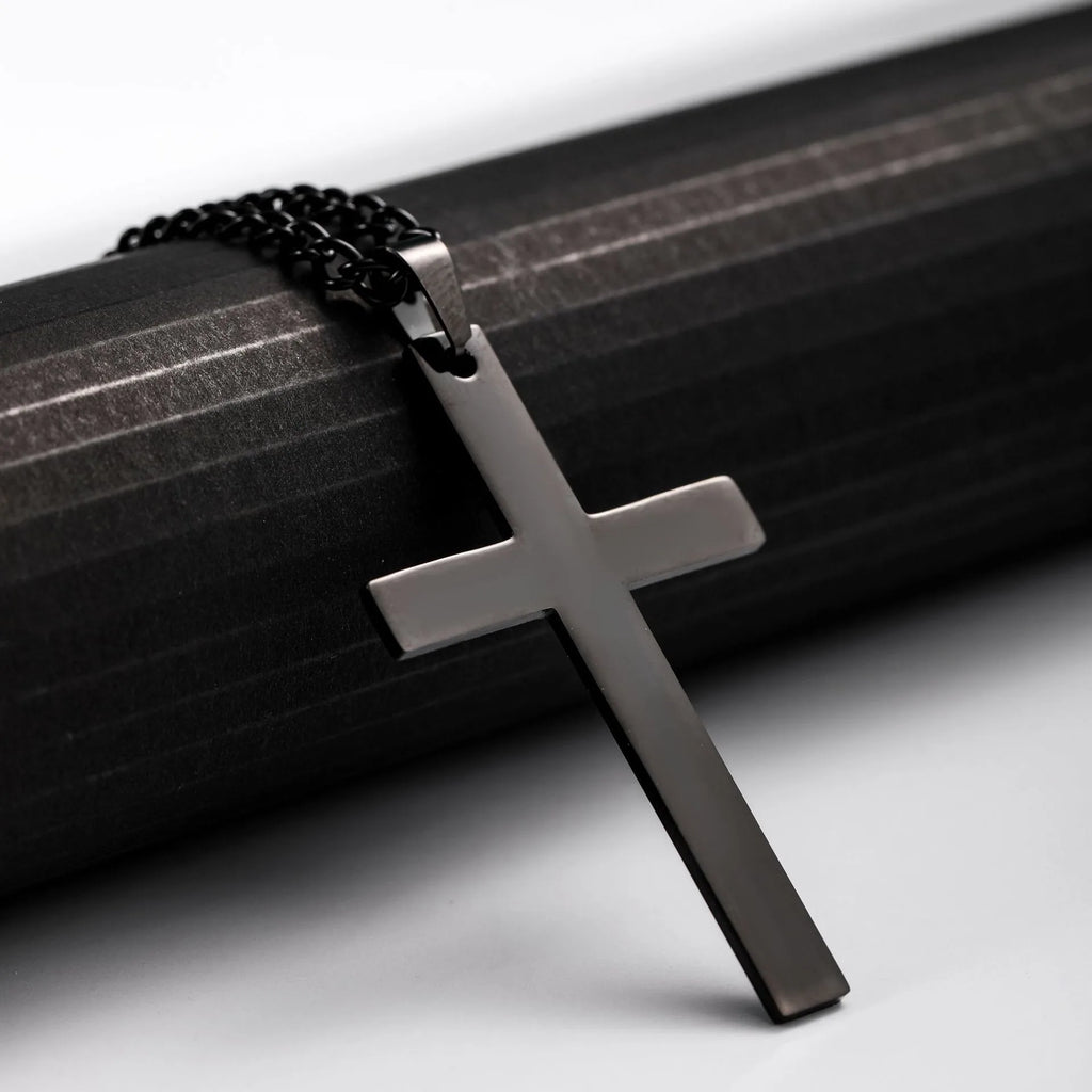 Fashion Stainless Steel Cross Pendant Necklace Unisex Punk Hip Hop Link Chain Charm Jewelry for Boys Girls Cool Gift