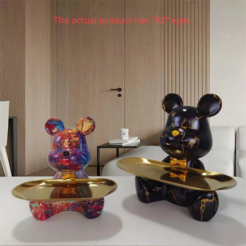 Graffiti Bear Figurine Home Decoration Animal Statue Keys Candy Storage Shelf Modern Room Sculpture Table Decor Statues Ornament