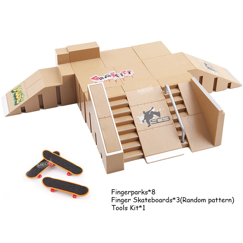DIY Finger Skateboard Deck Ramp Set Pro Fingerboard Mini Skatepark Kit Mini Stunt Finger Board Skate Training for Kids Gifts