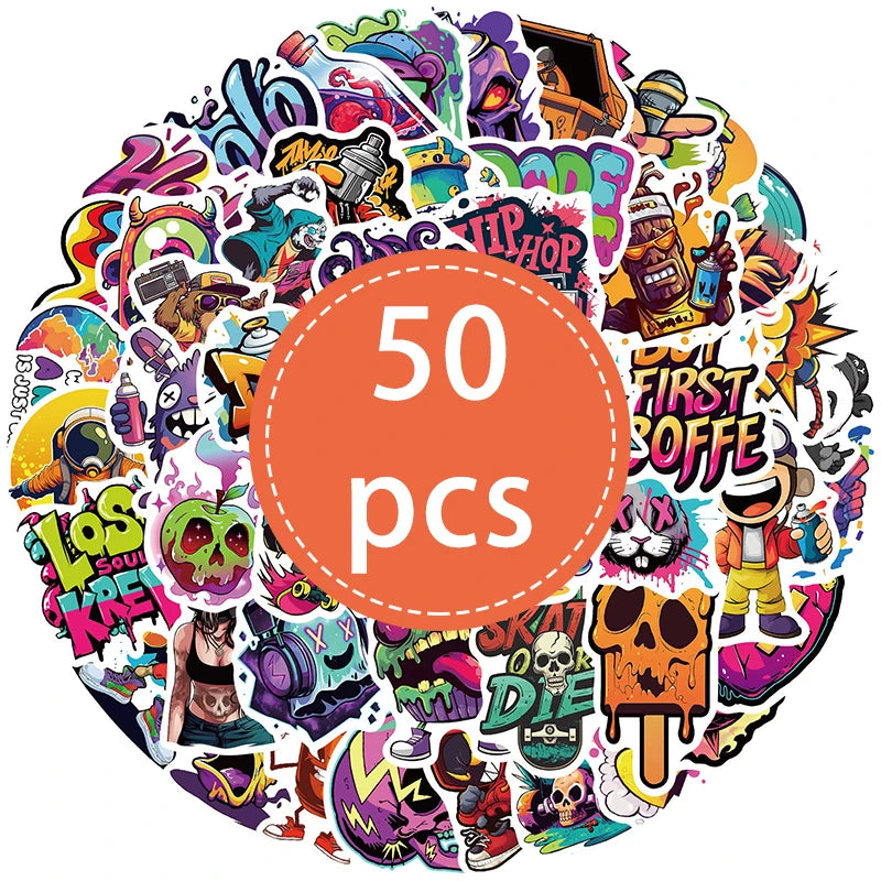 50PCS Hip Hop Graffiti Stickers, Colorful Street Art Decals, Cartoon Music Vinyl Skateboard Stickers for Laptop Water Bottle DIY