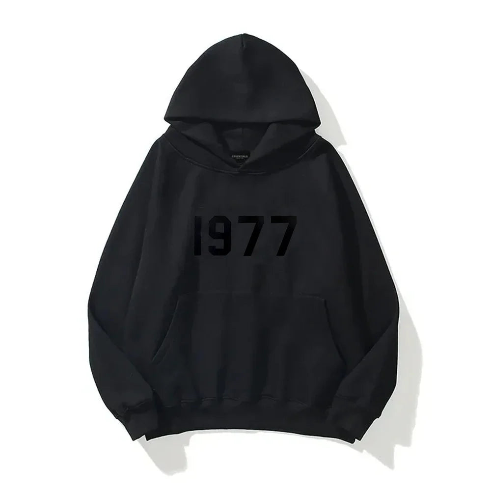 Digital 1977 Printed Women's Fleece Hoodie Warm Men's Sweatshirt Fashion Street Wear Casual Loose Pullover
