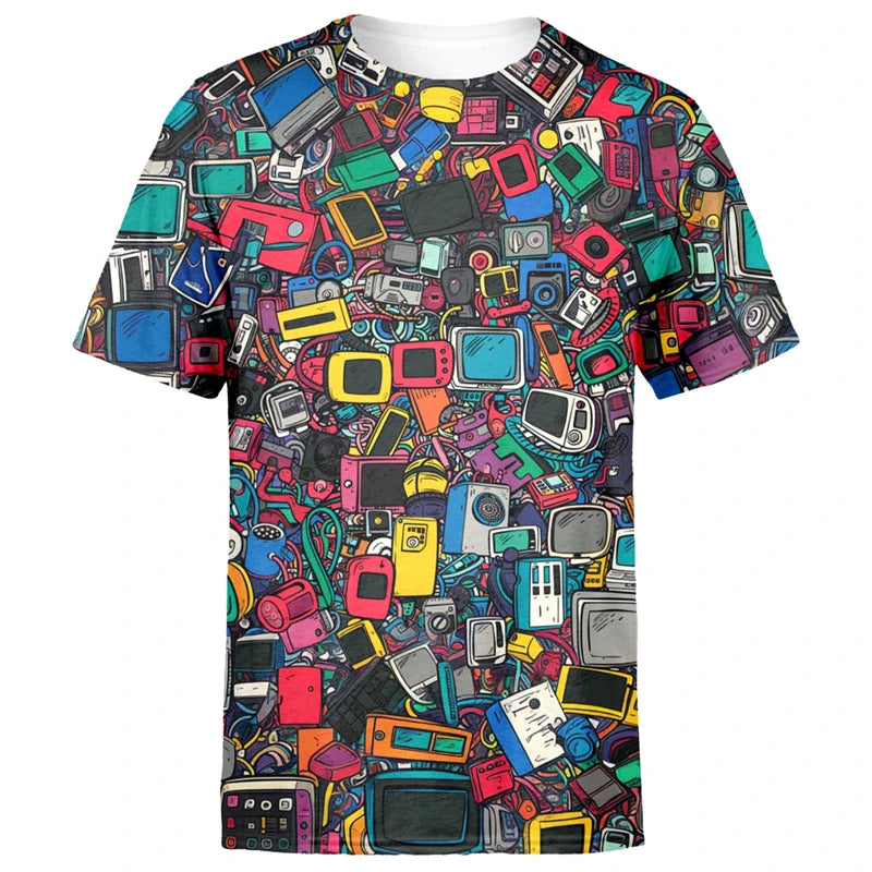 Hip Hop Graffiti Street Men's T Shirt 3D Print Cool Graphic Crew Neck Short Sleeve T Shirts Personality Fashion Cool Tee Top