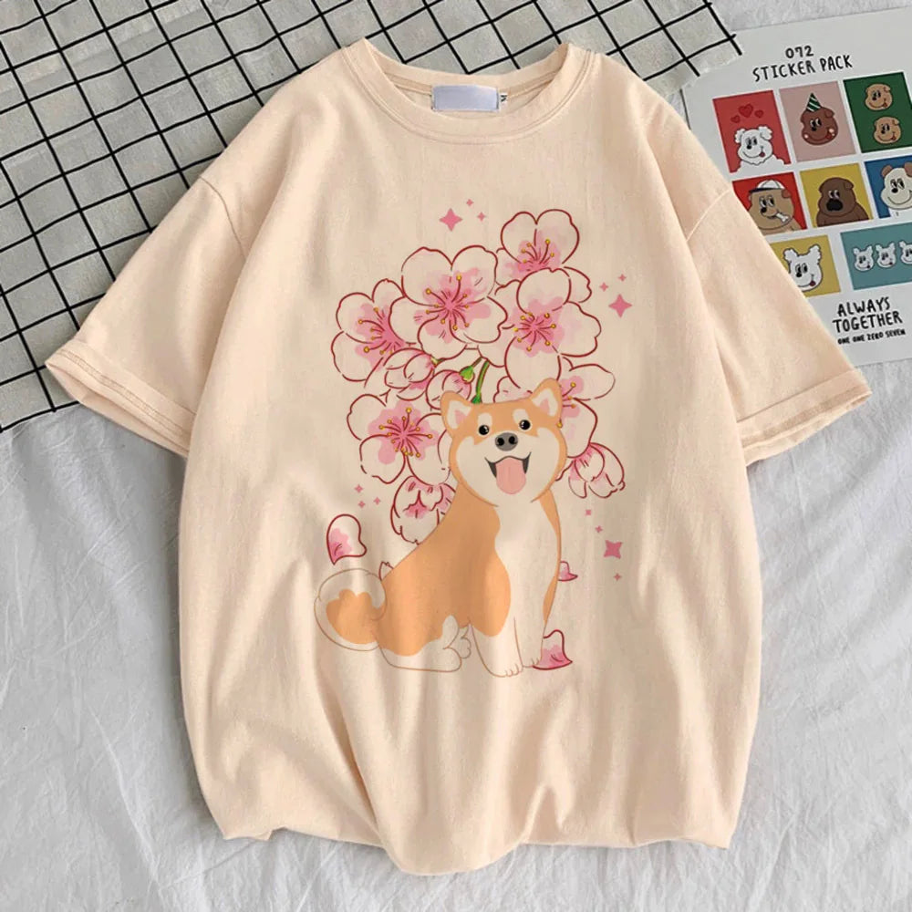 Shiba Inu tshirt teen graphic Pop Culture Grunge Digital University shirt Trendy Vintage anime Breathable hip hop 2000s