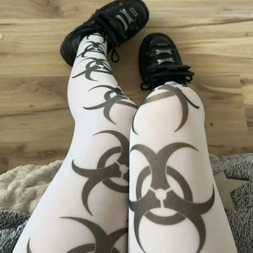 Y2k White Sexy Subculture Graffiti Punk Print Long Socks Haraiuku Over Knee Thigh High Stockings Y2K Cosplay Cute Socks Kawaii