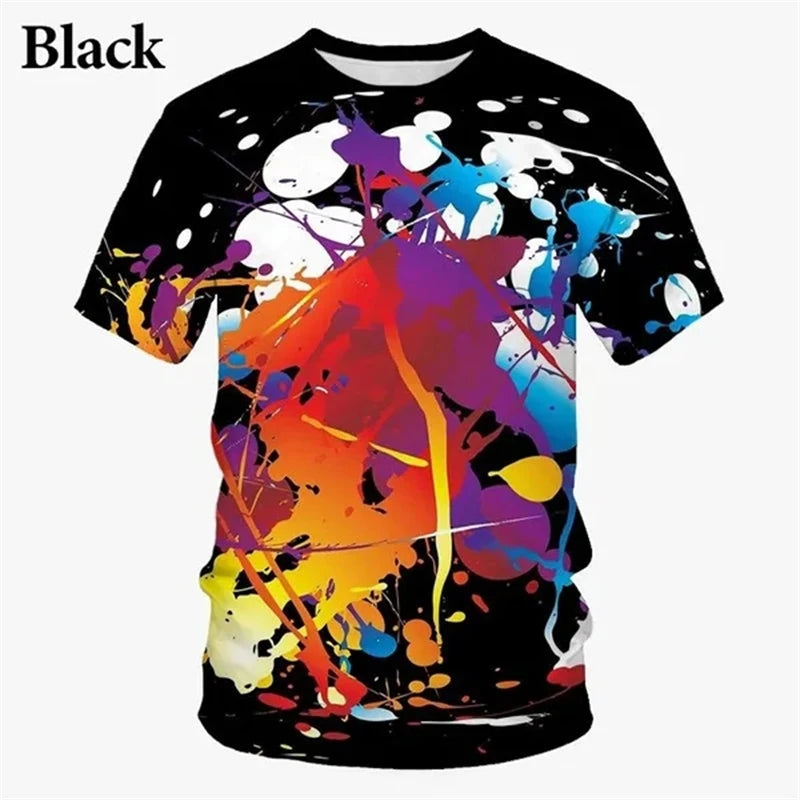 Graffiti Paint 3D Printed T-shirt Summer New Men's Fashion Splash Ink New Short-sleeved Top Cool T Shirt Streetwear Baggy Tees