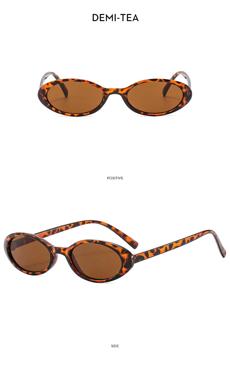 New Small Oval Sunglasses Women Men Trendy Vintage Hip Hop Cat Eye Sun Glasses Female Leopard Black Punk Eyewear UV400 Oculos