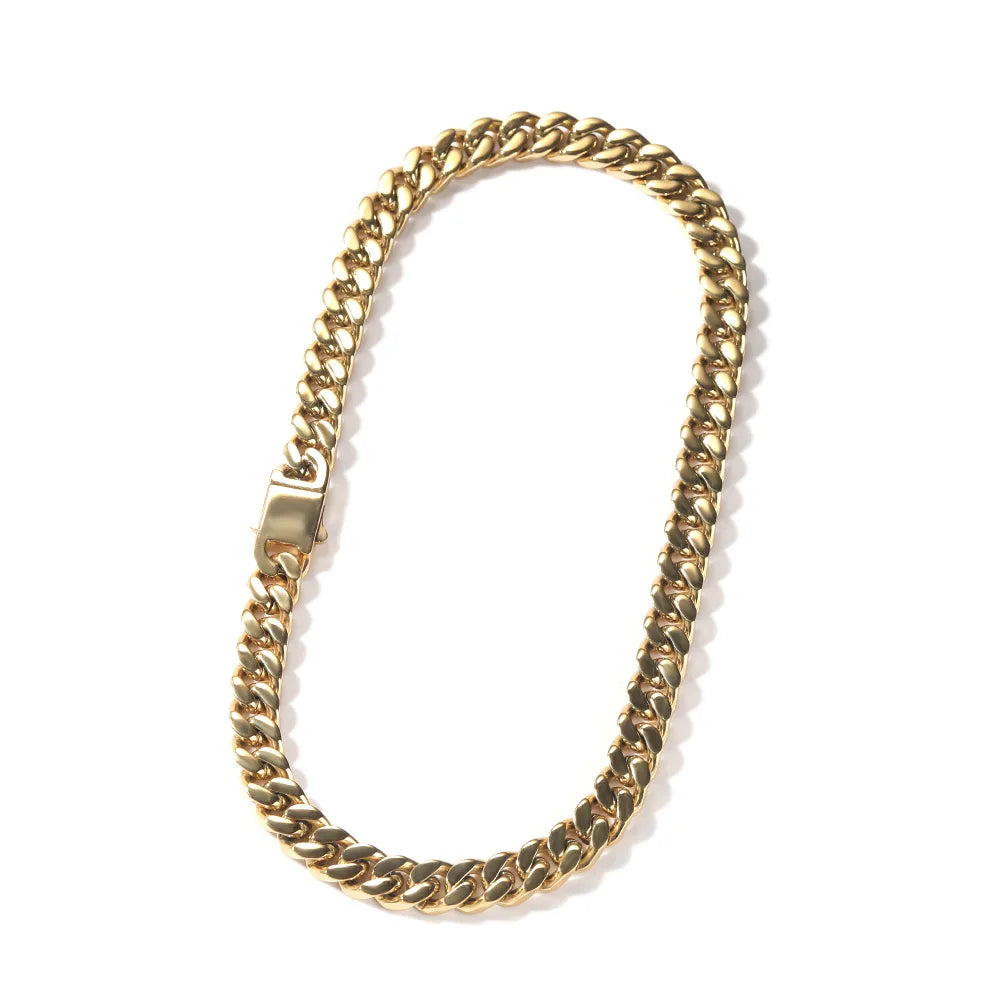 316 Stainless Steel Plated 18k Gold Fashion 8.10.12mm Encrypted Cuban Chain Rap Hip Hop Men Women Bracelet Necklace Accessories