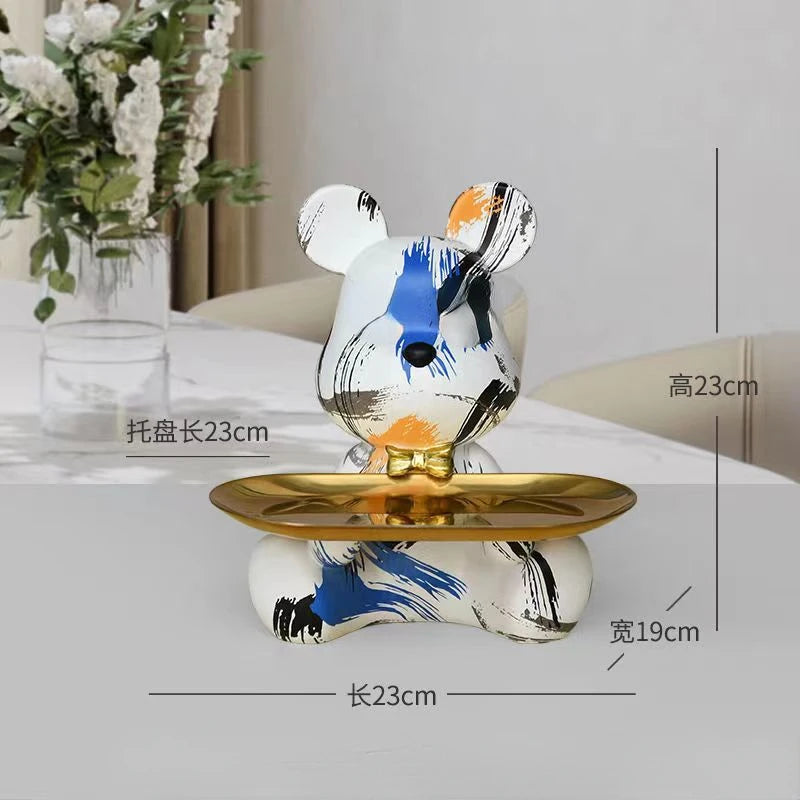 Graffiti Bear Figurine Home Decoration Animal Statue Keys Candy Storage Shelf Modern Room Sculpture Table Decor Statues Ornament