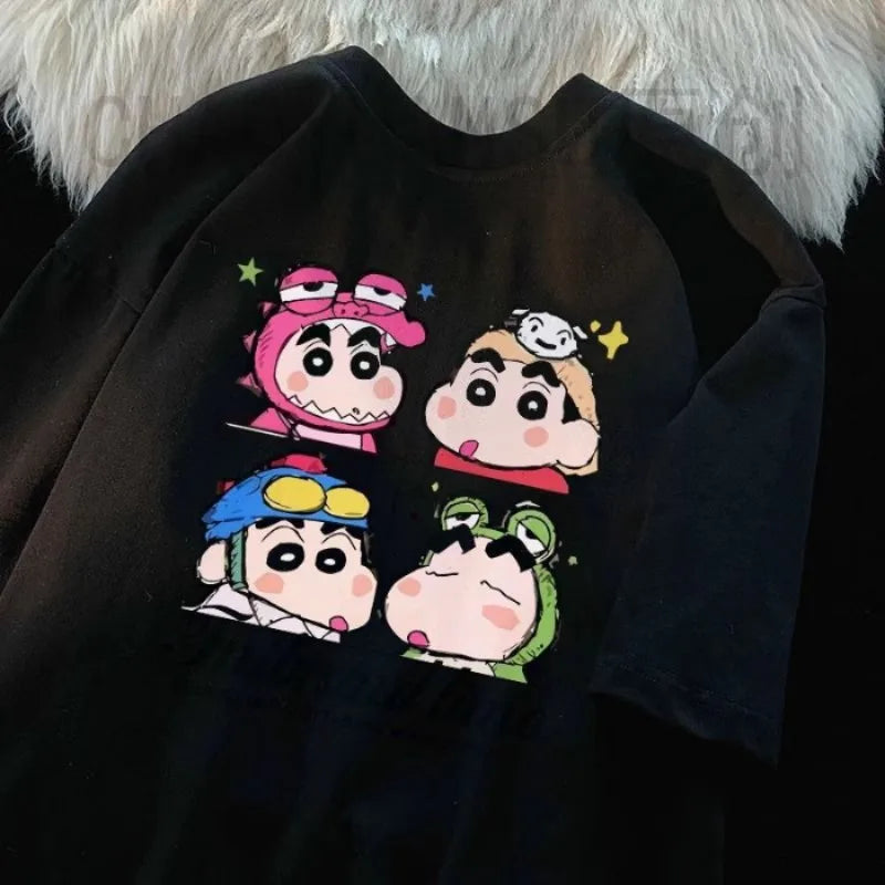Kawaii Crayon Shin Chan T-shirt Hip Hop Short Sleeve Harajuku T-shirt Anime Men's and Women's Top Street Wear Summer T-shirt