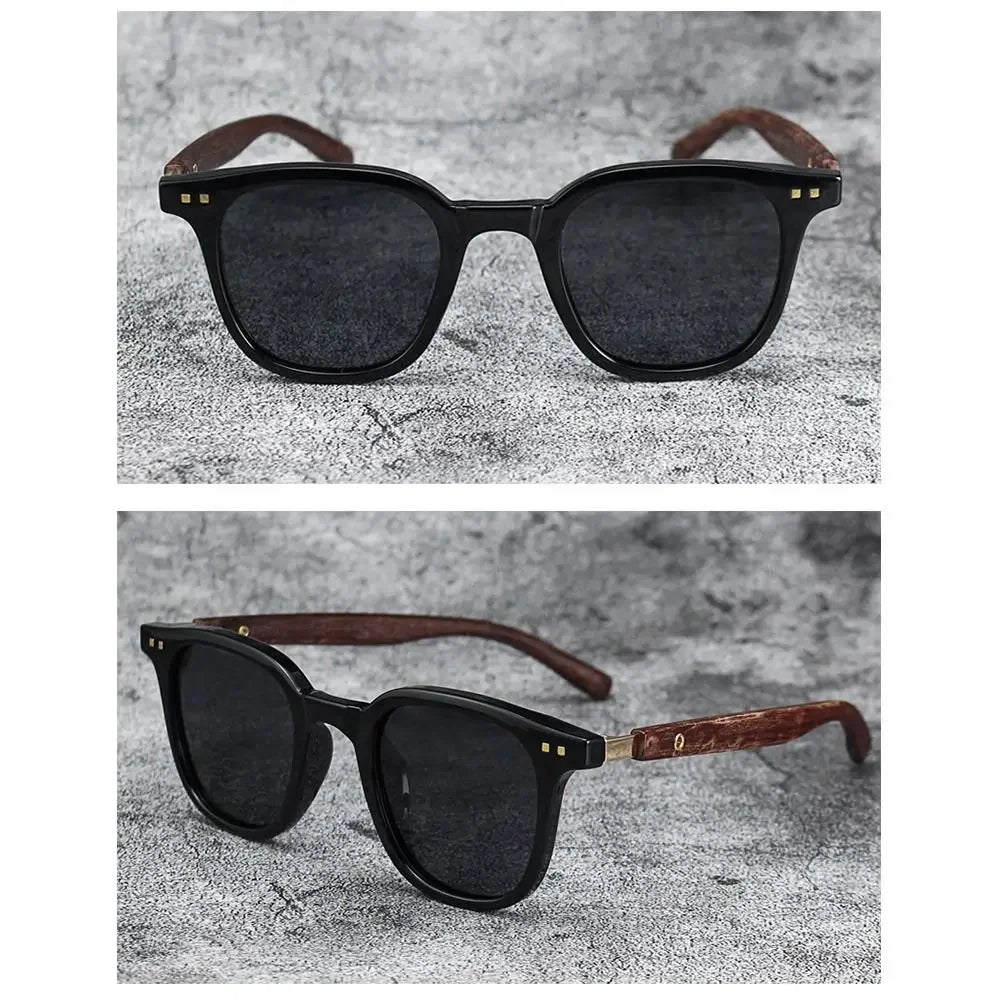 Trendy Retro Wood Grain Sunglasses - Polarized UV Protection for Men & Women, Perfect for Cycling & Outdoor Street Photography